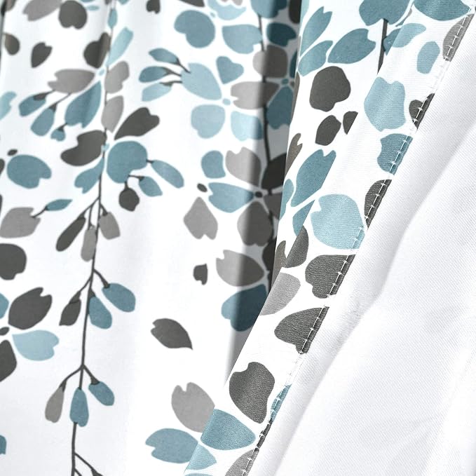 Lush Decor Weeping Flower Light Filtering Window Curtain Panels, Pair, 52"W x 63"L + 2" Header, Blue & Gray - Charming Modern Floral Curtains for Living Room, Dining Room, & Bedroom