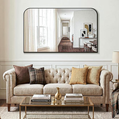 Black Bathroom Vanity Mirror 50x30 Inch, Metal Framed | HD Tempered Glass, Bathroom Mirror for over Sink, Living Room, Bedroom, Entryway, Mantel, Fireplace, Wall Mounted