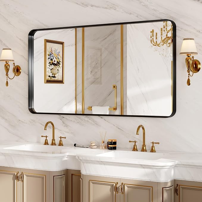 50x30 Inch Black Metal Framed Bathroom Mirror for Wall, HD Tempered Glass | Vanity Mirror for Over Sink, Anti-Rust Aluminum Alloy Mirror, Farmhouse, Horizontally or Vertically Hanging