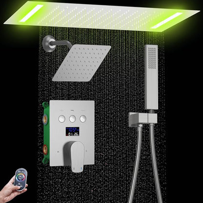 Dual Rain Shower Head System Ceiling Mount 14x20inch LED Shower Head and 8 Inch Side Shower Head with Handheld, Rainfall Shower Faucet Set (Brushed Nickel)