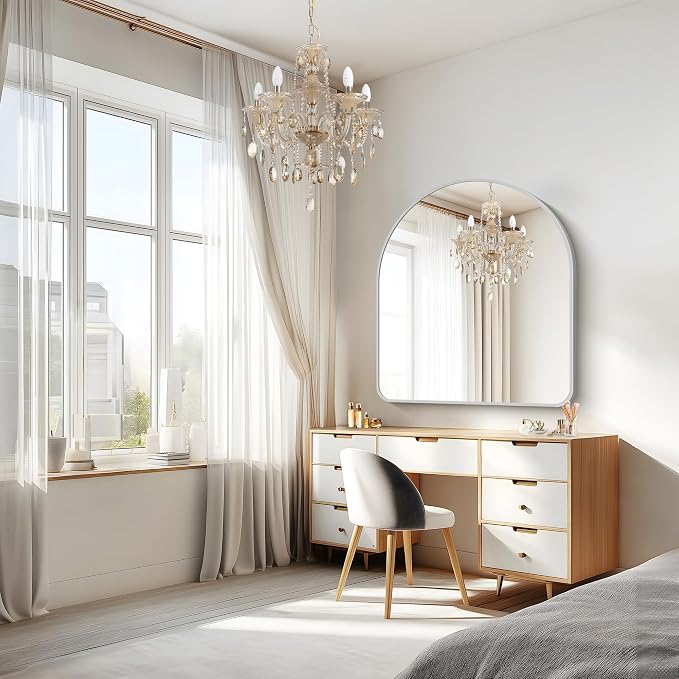FORBATH Large Arched Wall Mirror 40x36 Inch, Silver Arch Bathroom Mirror with Aluminum Frame, Arched Mirror for Dresser, Fireplace,Entryway,Home Decor,Hanging or Leaning Against Wall