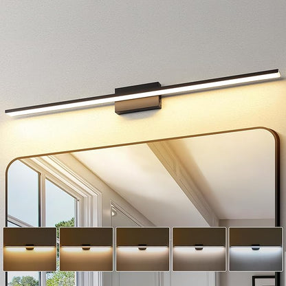 JUSHENG Black Modern LED Vanity Lights for Bathroom Light Fixtures, 47.24 Inch 42W 5CCT Dimmable Vanity Light Bar Bathroom Lighting