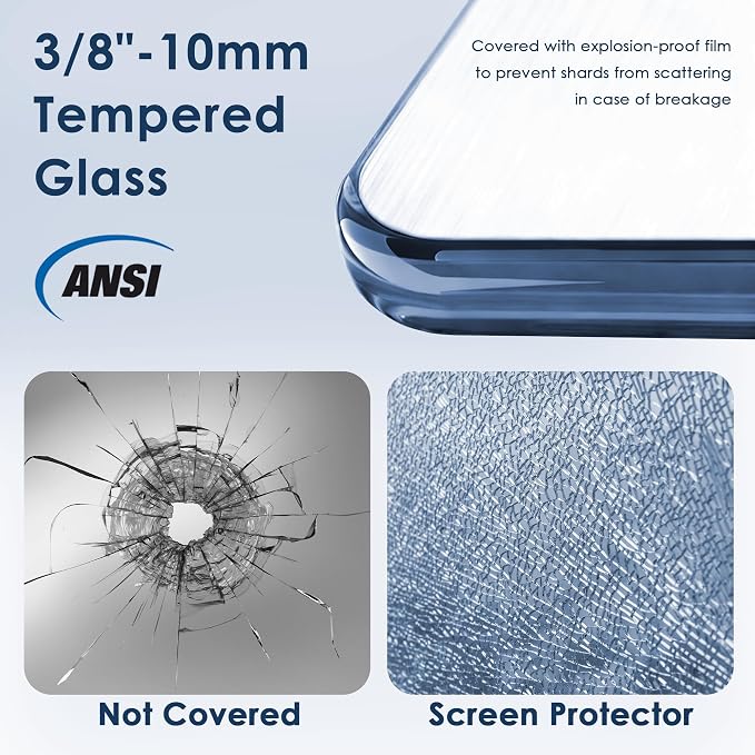 32" W x 72" H Fixed Shower Glass Panel | 3/8” 10mm Frameless for Walk in Shower with Clear Tempered Glass Explosion-Proof Film for Bathroom, Matte Black