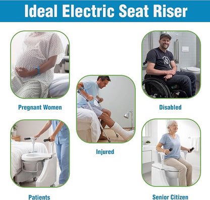EaseLift Powered Toilet Lift Bedside Commode Kit Incl Electric Height Adjustable Elevated Seat Riser 440lbs Capacity Rechargeable Battery Incl