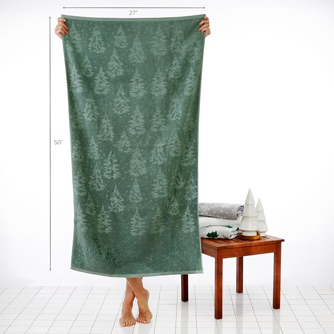 SKL Home Fall/Christmas/Winter Wispy Trees Bath Towel, 100% Cotton, Sage | 550 GSM. Soft & absorbent. Textured jacquard pattern. Great for lodge/cabin décor & holiday gifting.