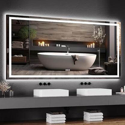 GarveeHome 60x30 LED Bathroom Mirror with Lights, Dimmable, Anti-Fog, Backlit + Front Lit, Lighted Bathroom Vanity Mirror for Wall, Memory Function, Tempered Glass, Shatter-Proof (Horizontal/Vertical)