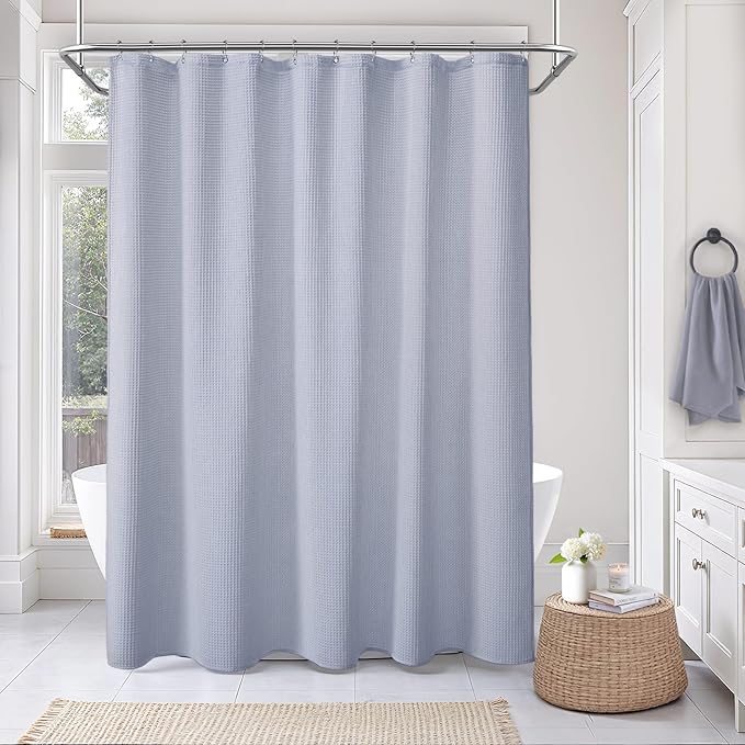 Waffle Weave Shower Curtain - Misty Blue Cotton Fabric Texture Heavyweight Shower Curtains for Bathroom,Washable,72Wx72L