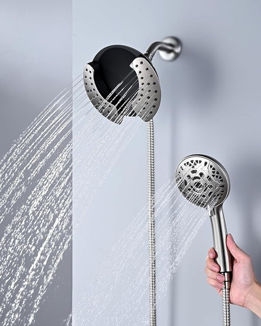 2 in 1 Shower Head with Handheld Combo High Pressure Nickel 1.8 GPM | 7.2" Rain Showerhead and 10 Spray Hand Held Shower, Adjustable Shower Angle, 59-inch Rotatable Stainless Steel Hose