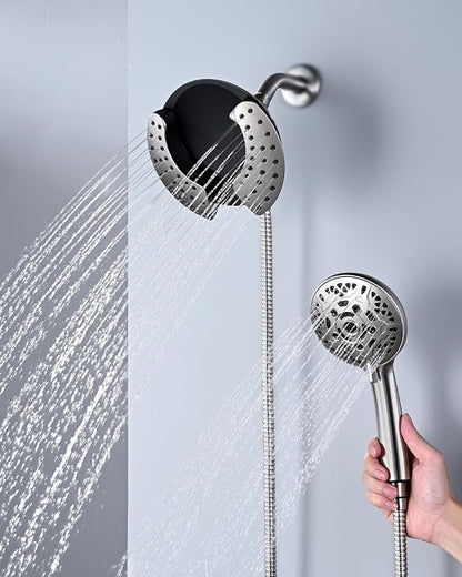INAVAMZ 2 in 1 Shower Head with Handheld Combo High Pressure Nickel 1.8 GPM | 7.2" Rain Showerhead and 10 Spray Hand Held Shower, Adjustable Shower Angle, 59-inch Rotatable Stainless Steel Hose
