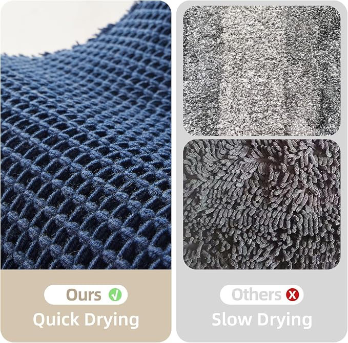 TYUU Waffle Bath Mat, Small Boho Bathroom Rugs Non Slip 24x16 Navy Blue | Super Absorbent Quick Dry Bath Rug, Non-Slip Backing, Soft Waffle Washable Farmhouse Bathroom Mats, Tub, Shower & Home Decor