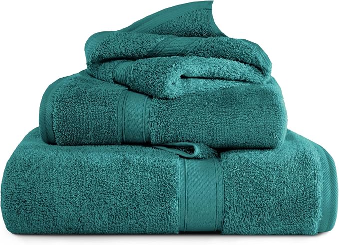 Superior Egyptian Cotton Ultra Plush & Absorbent, 3 Piece Set, Teal | Quick Dry, Soft Luxury Towel Set, Bath Essentials, Guest Bath, Spa, 1 Bath, 1 Hand, 1 Face Towels, Madeline Towels