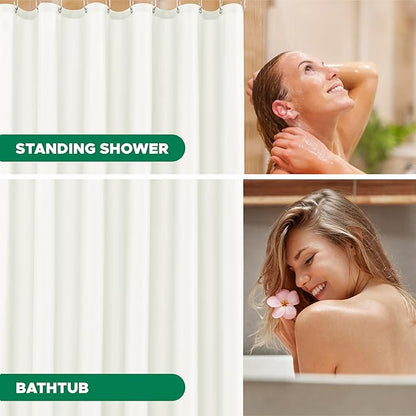 Biscaynebay Hotel Quality Fabric Shower Curtain Liners 72" X 72", Ivory Water Resistant Bathroom Curtains Rust Resistant Grommets Weighted Bottom Hem Machine Washable