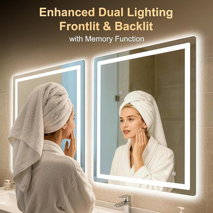 LED Bathroom Mirror, 30"x36" Bathroom Vanity Mirror with Lights | Smart Anti-Fog, Dimmable, 3 Color Modes, Backlit+Front Lit, Memory Function, HD Tempered Glass,Horizontal/Vertical,ETL Listed