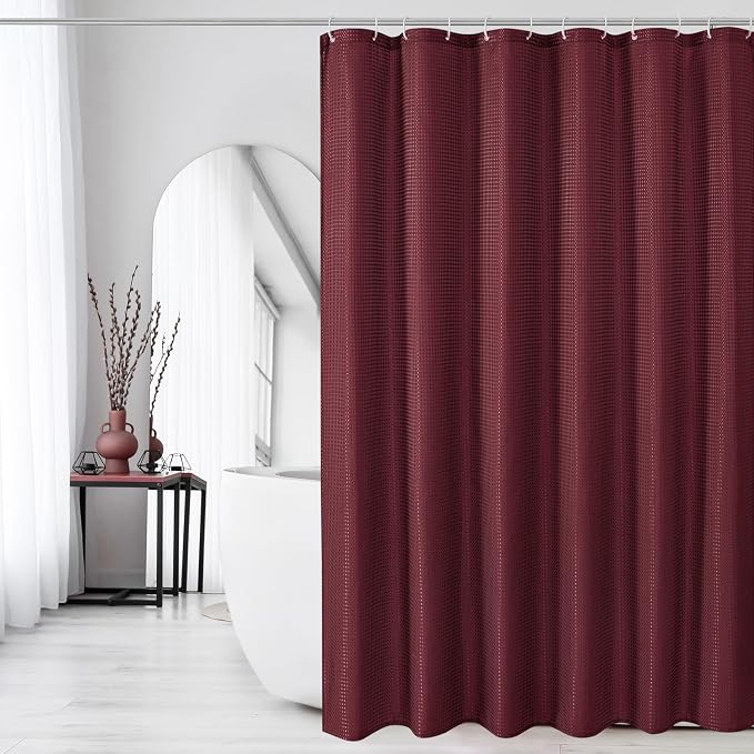 Burgundy Fabric Shower Curtain, 72 X 72 | Cloth-Textured Shower Curtain for Bathroom - Soft Cloth & Hotel Spa Luxury, Water Repellent, Machine Washable