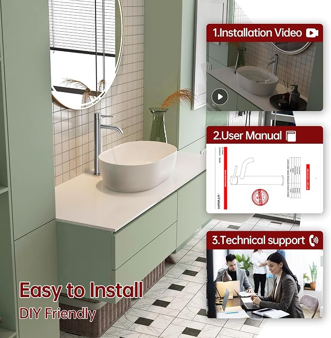 SUMERAIN Brushed Nickel Tall Bathroom Vessel Sink Faucet | Single Handle, Single Hole, 304 Stainless Steel, Water-Saving, with Faucet Supply Lines, Easy DIY Install