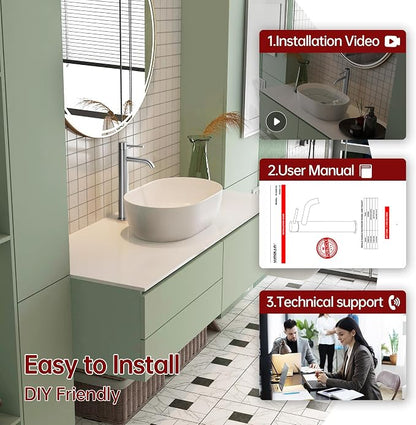 SUMERAIN Brushed Nickel Tall Bathroom Vessel Sink Faucet | Single Handle, Single Hole, 304 Stainless Steel, Water-Saving, with Faucet Supply Lines, Easy DIY Install