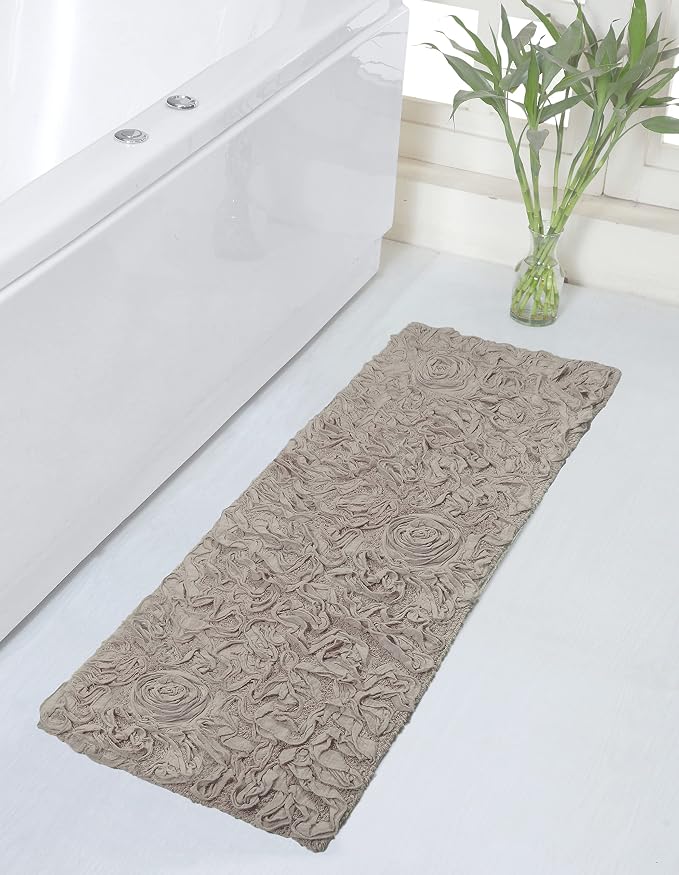Home Weavers Bell Flower Collection 100% Cotton Tufted Bath Rugs, Extra Soft and Absorbent Bath Rugs, Non-Slip Bath Mats, Machine Washable, Bath Mats for Bathroom Floor and Tub, 21"x54" Runner, Linen