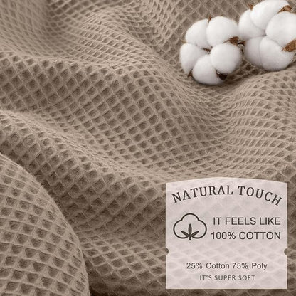 Waffle Weave Shower Curtain Heavyweight Cotton Fabric Beige 72Wx72L | Soft Cotton Cloth,3D Square Truely Waffle Washable, Hotel Luxury Spa, Shower Curtain Set for Bathroom 12 Plastic Hooks