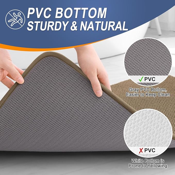 OLANLY Memory Foam Bathroom Runner Rug 59x24, Absorbent Long Bath Mat, Tan | Soft Quick Dry Bath Rugs, Non-Slip Carpet, Machine Washable Mat for Bathroom Floor, Tub and Shower, Home Decor Accessories
