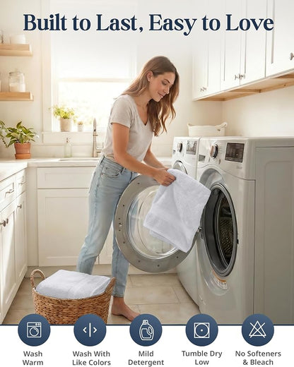 LANE LINEN Bath Towel Set 100% Cotton 6 Piece Soft Absorbent - White | Shower Towels - Generously Sized, Oversized & Roomy, Lightweight & Breathable, Fade-Resistant Color, Classic Terry Weave