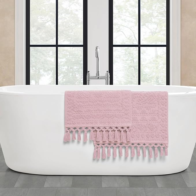 French Connection Nellore Bath Rugs, Set of 2 Woven and Beaded Bath Mats, Durable and Thick Bath Mats for Bathroom and Shower Rugs, 17" x 28" and 20" x 38", Light Purple