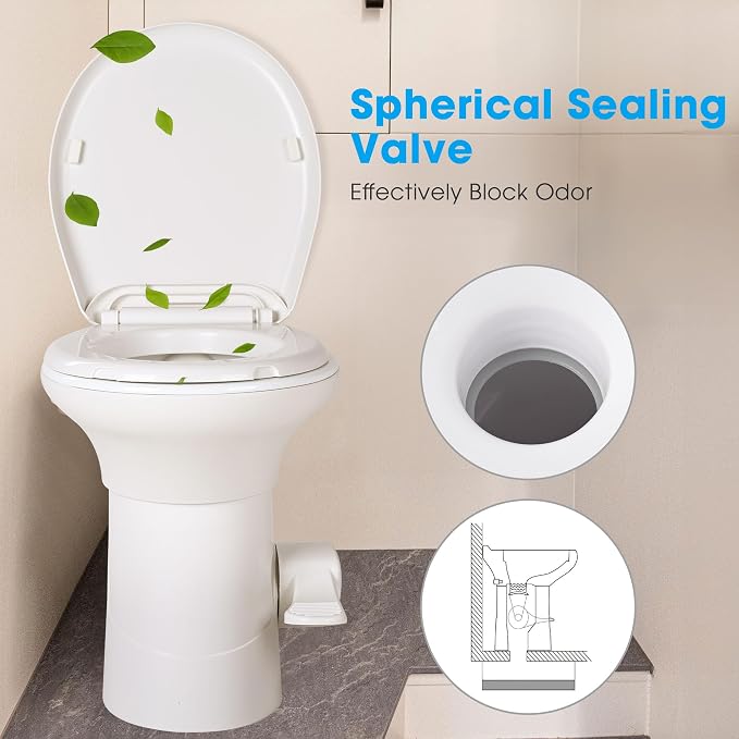 AW RV Camper Toilet with Bidet Spray, 20" High Gravity Flush Porcelain | Enamel & HDPE Elongated Toilet for Motorhome Caravan Travel Trailer