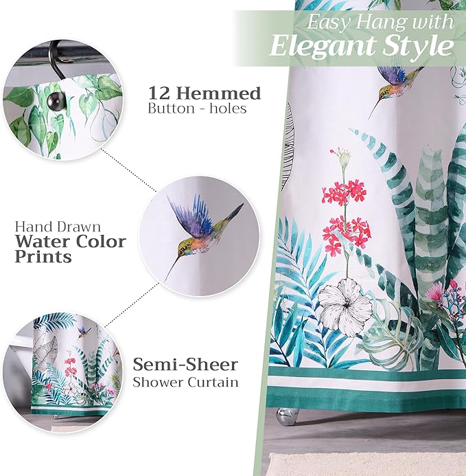 Maison d' Hermine Shower Curtain 100% Cotton One Panel 70"x72" Washable Fabric Shower Curtains for Bathroom, Easy Hanging with 12 Button Holes - Home Hotel Spa Easter Gifts (Tropiques)