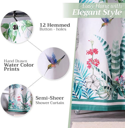 Maison d' Hermine Shower Curtain 100% Cotton One Panel 70"x72" Washable Fabric Shower Curtains for Bathroom, Easy Hanging with 12 Button Holes - Home Hotel Spa Easter Gifts (Tropiques)