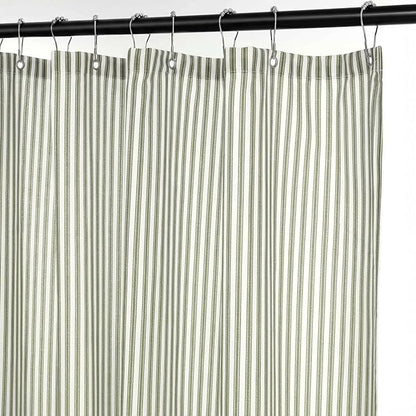 Stripe Cotton Toile Shower Curtain Ticking Stripe Woven Print Curtain Bathroom Decor for Traditional and Contemporary Style Kitchen Bath Home(Green and White,72 x 72 Inches)