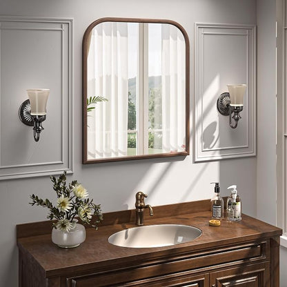 30"x36" Arch Wall Mirror for Wall, Wall Mounted Vanity Mirror for Bedroom, Wood Grain Finish Frame Mirror with Tempered Glass, Vintage Decorative for Bathroom, Entryway, Living Room, Walnut