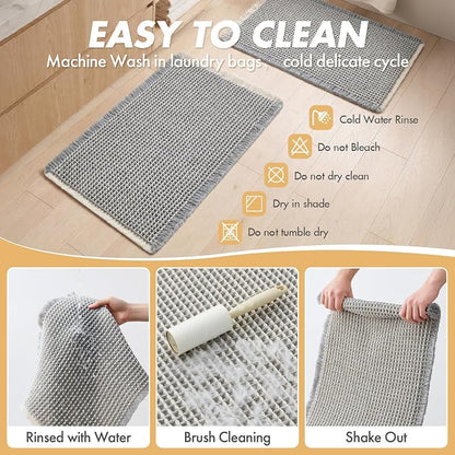 MIULEE Set of 2 Waffle Bathroom Rugs LightGrey&Cream 17"x24"+20"x32" | Non Slip, Super Absorbent, Washable, Ultra Soft, Rubber Backed Bath Rugs for Bathroom Floor Tub Shower, Boho Decor