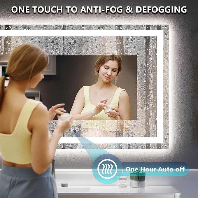 55x30 LED Bathroom Mirror with Lights, Lighted Vanity Mirror | Backlit and Front Light, Anti-Fog, 3 Color Dimmable, Memory, Tempered Glass, IP54 Waterproof, UL Listed