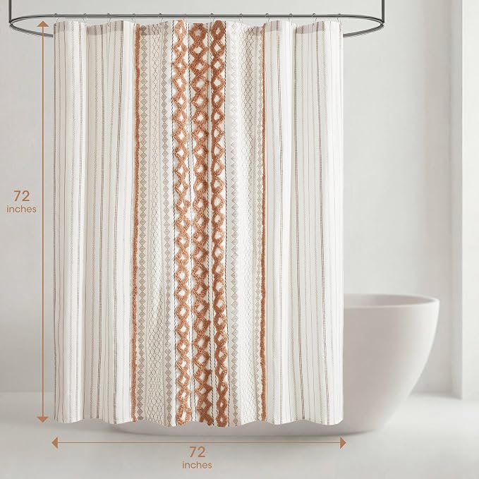 INK+IVY 100% Cotton Tufted Shower Curtain for Bathroom, Rose Clay, 72 x 72 | Machine Washable, Boho Tufted Chenille Modern Home Bathroom Decor, Bathtub Privacy Screen, OEKO-TEX Certified