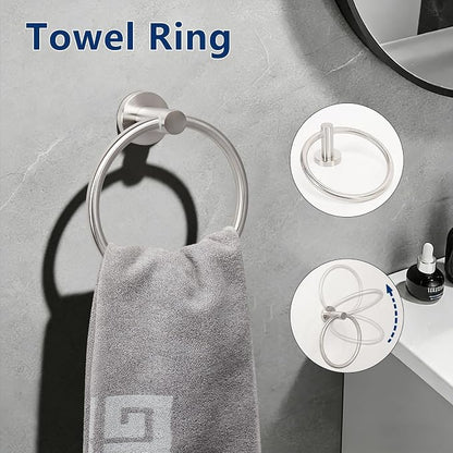 NearMoon Bathroom Accessories Set 6 Pieces, SUS304 Stainless Steel Bathroom Hardware Set, Shower Towel Rack for Kitchen, Towel Holder Wall Mounted (16 Inch, Brushed Nickel)