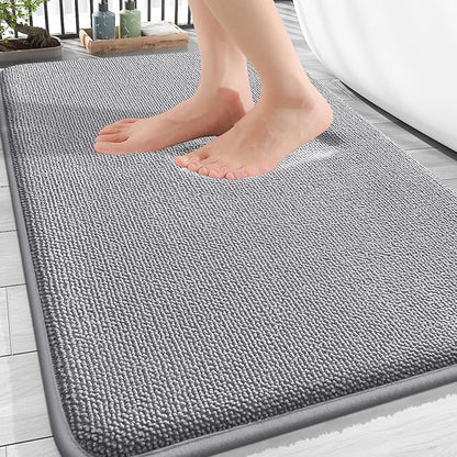 OLANLY Thick Memory Foam Bathroom Rugs 34x21, Soft Absorbent Bath Mat, Grey | Quick Dry Bath Rugs, Non-Slip Carpet, Machine Washable Mats for Bathroom Floor, Tub and Shower, Home Decor Accessories