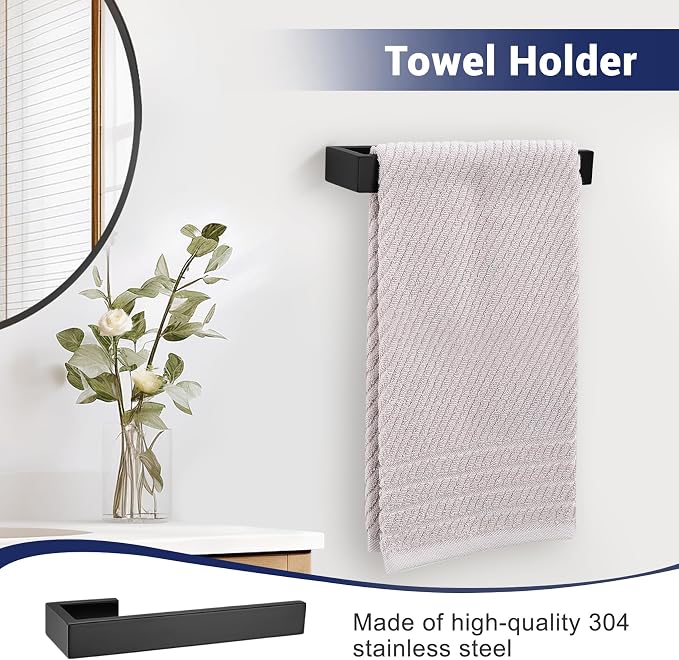 Lairuier Matte Black Bathroom Accessories, 23.6 inches Towel Bar Set | Including Towel Bar, Towel Holder, Toilet Paper Holder, Towel Hook, SUS304 Stainless Steel Bathroom Towel Holder Hardware Set