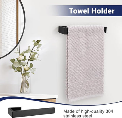 Lairuier Matte Black Bathroom Accessories, 23.6 inches Towel Bar Set | Including Towel Bar, Towel Holder, Toilet Paper Holder, Towel Hook, SUS304 Stainless Steel Bathroom Towel Holder Hardware Set