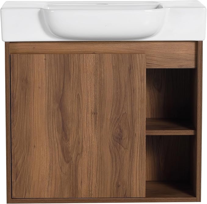 24 Inch Floating Vanity,24" Bathroom Vanity with Sink Combo,Modern Single Sink Bathroom Vanity Combo,Brown Wall Mounted Cabinet Set