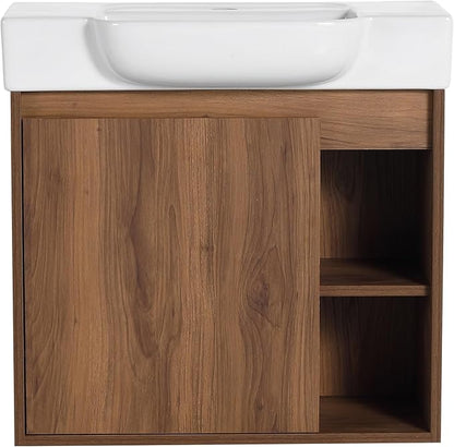 24 Inch Floating Vanity,24" Bathroom Vanity with Sink Combo,Modern Single Sink Bathroom Vanity Combo,Brown Wall Mounted Cabinet Set