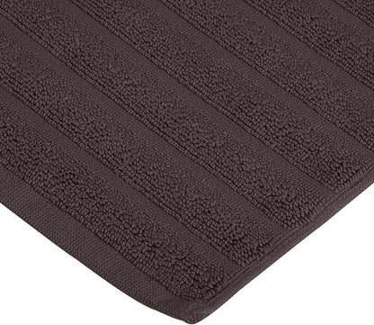 Superior Striped Bath Mat 2-Pack, 100% Combed Cotton, Luxury Spa Ribbed Texture, Durable and Washable Bathroom Mats - Black, 22" x 35" each