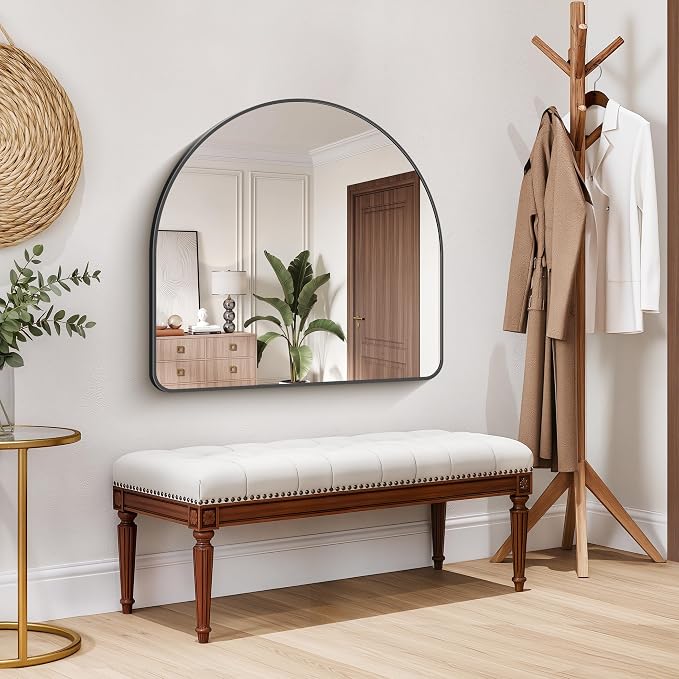 FORBATH Arched Bathroom Mirror 36x36 Inch, Black Bathroom Mirror Wall Mounted Modern Aluminum Alloy Frame Arch Mirror for Bedroom Living Room Entryway, Hanging or Leaning Against Wall