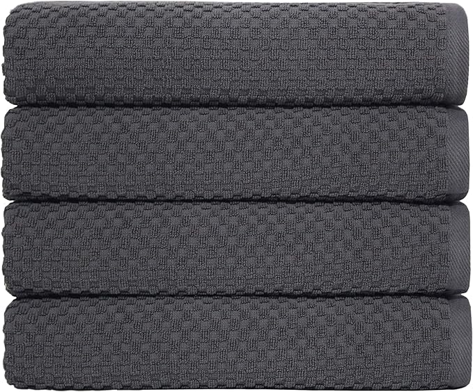 COTTON CRAFT Euro Spa Waffle Weave Bath Towels - Set of 4 Grey Towels | Pure 100% Ringspun Cotton Oversized Luxurious Towel Set - Soft Plush Super Absorbent Low Lint Quick Dry - 30 x 56 inches