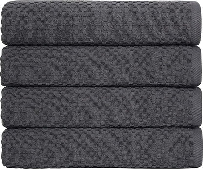 COTTON CRAFT Euro Spa Waffle Weave Bath Towels - Set of 4 Grey Towels | Pure 100% Ringspun Cotton Oversized Luxurious Towel Set - Soft Plush Super Absorbent Low Lint Quick Dry - 30 x 56 inches