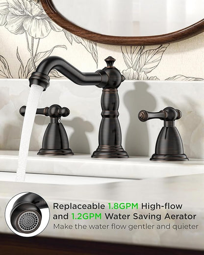 FORIOUS Bathroom Sink Faucet 3 Holes, 2 Handle Widespread Faucet for Bathroom Sink with Pop-Up Drain and Water Supplies for Commercial Vanity Lavatory Restroom Farmhouse (Oil Rubbed Bronze)
