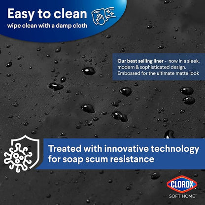 Clorox Shower Curtain Liner, Premium Medium Weight Flexible Waterproof 6g PEVA for Bathroom with Weighted Magnets, Standard Size 72" x 72", Black 1 Pack
