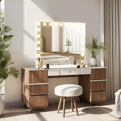 Moonee Vanity Mirror with Lights, Hollywood Lighted Makeup Mirror with 21 Dimmable Bulbs and 10X Magnification, 3 Colors Modes, Aluminum Metal Frame, Light Up Mirror for Tabletop/Wall（40" x 30"）
