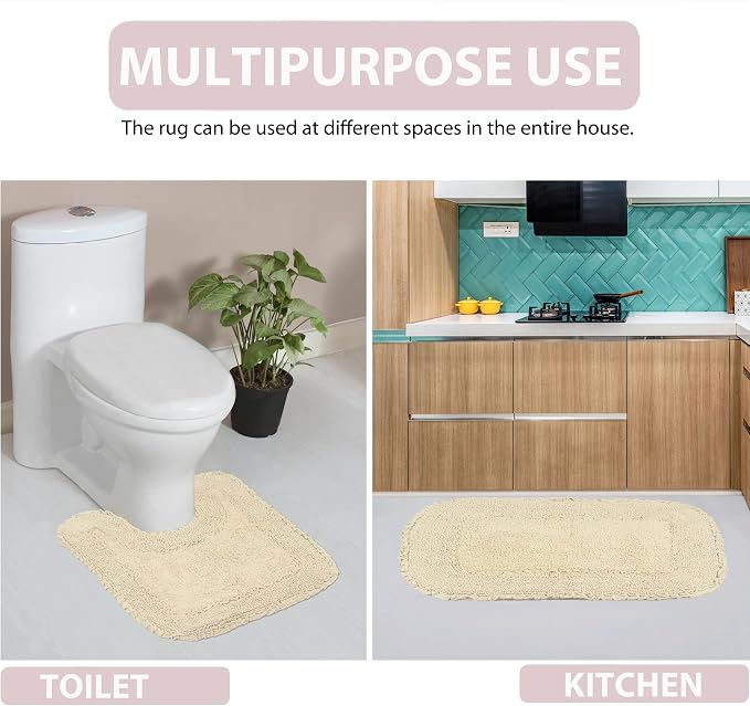 Home Weavers Radiant Collection 100% Cotton Bathroom Rugs Set, Machine Washable Rug, Extra Soft and Absorbent Bath Rug, Kitchen Mat, Bath Mat Set, Bath Floor Mat Non Slip, 21"x34" Rectangle, Ivory