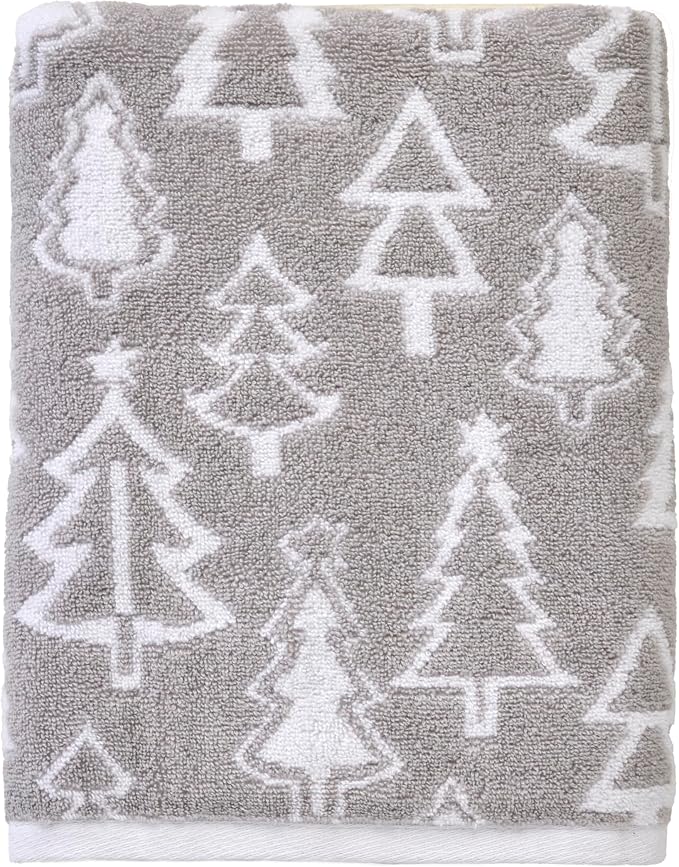 SKL Home Christmas/Winter Mod Tree Bath Towel, 100% Cotton, Gray | 500 GSM weight. Soft & absorbent. Reversible jacquard pattern. Great for holiday gifting.