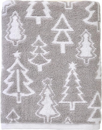 SKL Home Christmas/Winter Mod Tree Bath Towel, 100% Cotton, Gray | 500 GSM weight. Soft & absorbent. Reversible jacquard pattern. Great for holiday gifting.