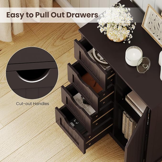 Giantex Bathroom Storage Cabinet with Drawers - 4 Drawer Storage Organizer w/Cupboard, Adjustable Shelf, Anti-Toppling Device, Entryway Storage Unit Console Table, Bathroom Floor Cabinet (Brown)